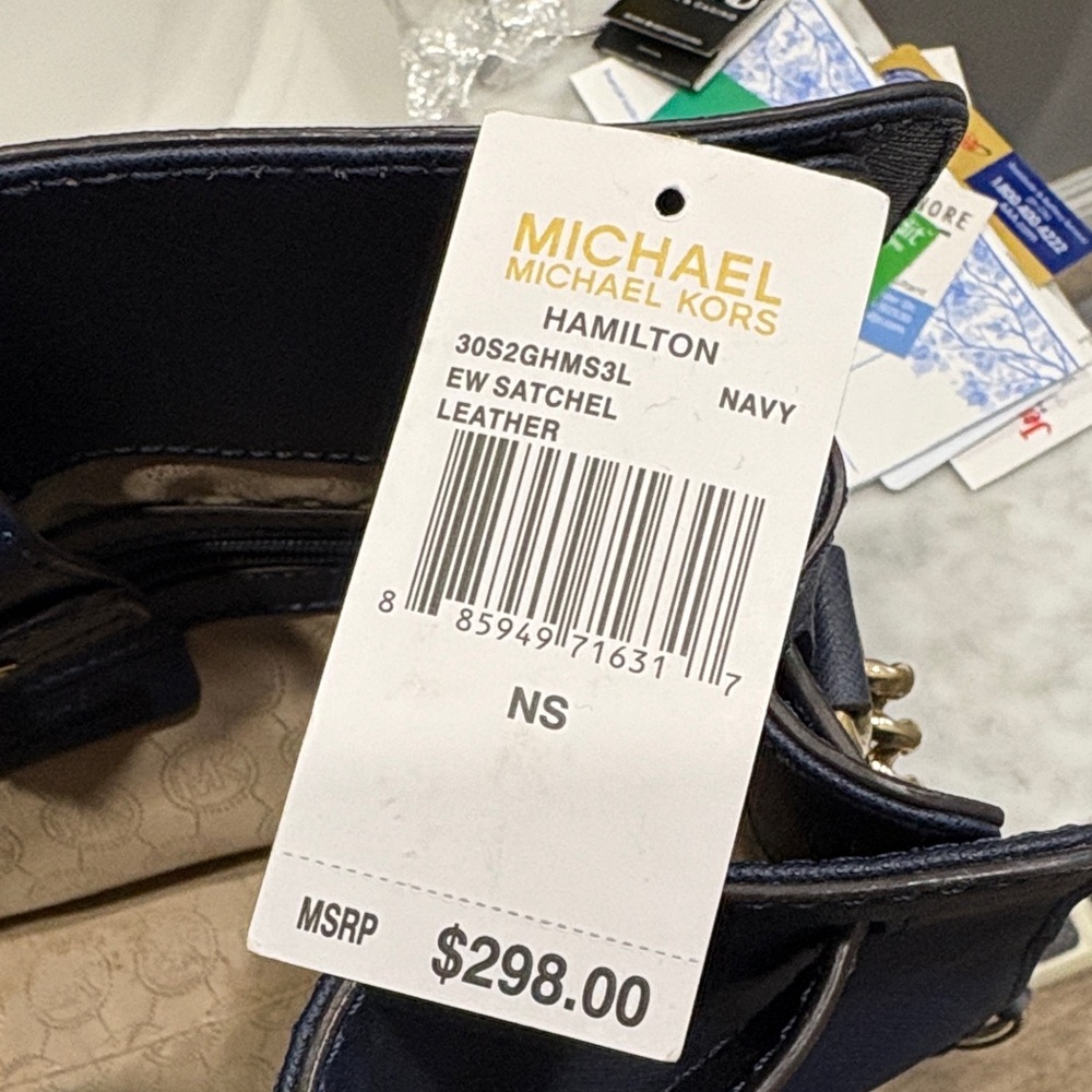 Michael Kors Dark Blue Satchel with Gold Accents with Wallet - Picture 2 of 5